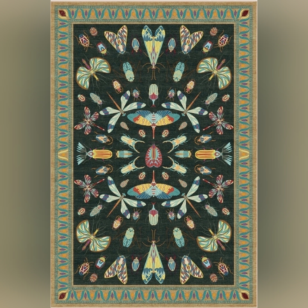 Ruggable x Iris Apfel Flutterby Color Charcoal 5x7 All-in-one Tufted Rug New